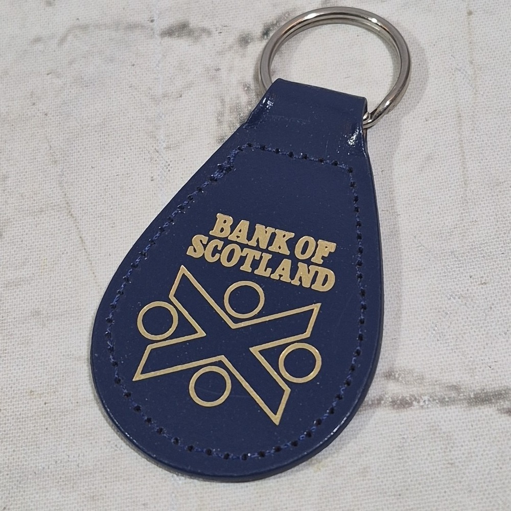Vintage Bank Of Scotland Advertising Key Chain Blue Tab Style